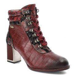 Czerwone Botki Laura Vita Eleganckie Skórzane Buty Damskie. Czerwone botki Laura Vita, bez wzorów, ze skóry, bez obcasa, na obcasie, bez zapięcia. Za 489.00 zł.