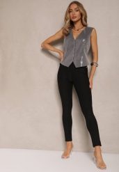 Czarne Spodnie Skinny High Waist z Gumką w Talii Ivelbia. Czarne spodnie materiałowe Renee, na co dzień, l, bez wzorów, z jeansu, z podwyższonym stanem. Za 44.99 zł.