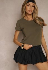Ciemnozielony Basicowy T-shirt z Bawełny Mevolena. Zielone t-shirty Renee, l, bez wzorów, z bawełny, bez kołnierzyka, bez ramiączek. Za 39.99 zł.