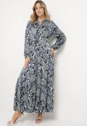 Niebieska Rozkloszowana Sukienka z Paskiem w Talii i Falbanką Zapinana na Guziki Loremarie. Niebieskie sukienki Born2be, na co dzień, l, z aplikacjami, eleganckie, bez kołnierzyka, bez ramiączek, maxi, proste. Za 74.99 zł.