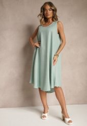 Jasnozielona Basicowa Sukienka o Rozkloszowanym Kroju Mevolira. Zielone sukienki Renee, na co dzień, l, bez wzorów, eleganckie, bez kołnierzyka, bez ramiączek, midi, rozkloszowane. Za 44.99 zł.