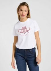 DAMSKA KOSZULKA LEE SMALL GRAPHIC TEE 1 BRIGHT WHITE 112371875. Białe bluzki Lee, xs, bez wzorów, bez kołnierzyka, bez ramiączek. Za 89.99 zł.