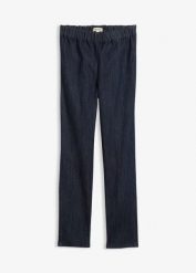 Dżinsy o kroju slim, high waist, cropped. Niebieskie jeansy bonprix, bez wzorów, z podwyższonym stanem. Za 47.99 zł.