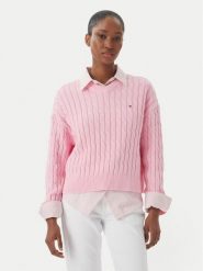 Tommy Hilfiger Sweter WW0WW48433 Różowy jasny Regular Fit. Czerwone swetry TOMMY HILFIGER, s, bez wzorów, z bawełny, bez ramiączek. Za 649.99 zł.