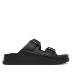 Klapki Blauer. Czarne klapki Blauer, bez wzorów, bez obcasa. Za 199.99 zł.