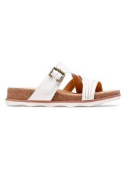 Clarks Skórzane klapki w kolorze białym rozmiar: 39,5. Białe klapki Clarks, bez wzorów, z otwartym noskiem, bez obcasa. Za 144.58 zł.