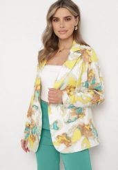 Beżowo-Żółta Dwurzędowa Marynarka z Abstrakcyjnym Wzorem Tie-Dye Floretellia. Brązowe marynarki i żakiety Born2be, l, bez wzorów, z materiału. Za 169.99 zł.