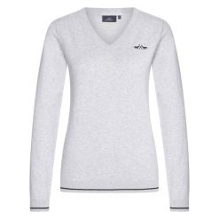 Damski sweter z dekoltem w szpic HV Polo Debby. Szare swetry HV POLO, na zimę, bez wzorów, bez ramiączek. Za 340.00 zł.