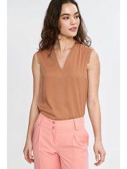 Nife Bluzka w kolorze jasnobrązowym rozmiar: 38. Brązowe bluzki Nife, bez wzorów, z wiskozy, bez kołnierzyka, bez ramiączek. Za 99.80 zł.