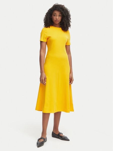 Tommy Hilfiger Sukienka codzienna WW0WW50825 Pomarańczowy Regular Fit. Brązowe sukienki TOMMY HILFIGER, na co dzień, l, bez wzorów, z bawełny, bez kołnierzyka, bez ramiączek, proste. Za 335.99 zł.