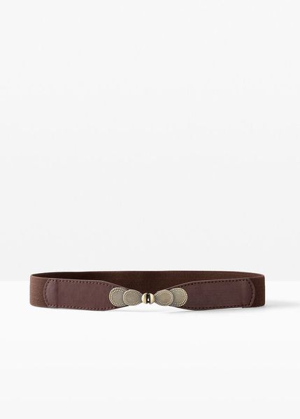 Pasek ze stretchem. Brązowe paski bonprix, bez wzorów, ze skóry. Za 64.99 zł.