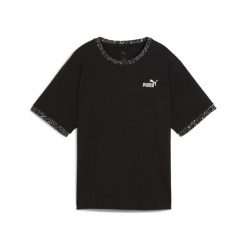 Damska luźna koszulka Essential ze zwierzęcym nadrukiem PUMA Black. Czarne bluzki Puma, bez wzorów, eleganckie, bez kołnierzyka, bez ramiączek. Za 109.00 zł.