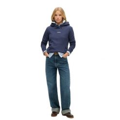 Jednokolorowa bluza z kapturem damska Superdry. Niebieskie bluzy Superdry, bez wzorów, z kapturem. Za 327.70 zł.