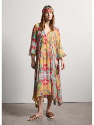 STEFANEL Sukienka ze wzorem rozmiar: XS. Sukienki Stefanel, xs, bez wzorów, z wiskozy, z asymetrycznym kołnierzem, bez ramiączek, midi, asymetryczne. Za 326.99 zł.