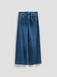 Jeansy wide leg z rozdarciami - niebieski. Niebieskie jeansy Reserved, bez wzorów. Za 139.99 zł.