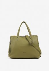 Zielona Torebka Dwukomorowa Shopperka z Ozdobnym Suwakiem Sorlienne. Zielone shopper Born2be, bez wzorów, z jeansu, bez dodatków. Za 149.99 zł.