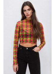 Monki Bluzka w kolorze zielono-różowym rozmiar: XXS. Różowe bluzki Monki, xxs, bez wzorów, bez kołnierzyka, bez ramiączek. Za 39.99 zł.