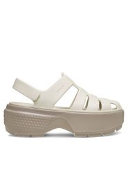 Crocs Sandały Stomp Fisherman Sandal 209938 Szary. Szare sandały Crocs, bez wzorów, z tworzywa sztucznego, bez obcasa, na płaskiej podeszwie, bez zapięcia. Za 229.99 zł.