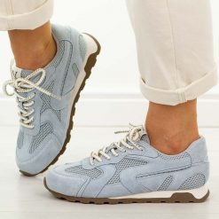 Niebieskie skórzane półbuty damskie Vinceza 86426. Niebieskie obuwie sportowe VINCEZA, na jesień, z jeansu, bez zapięcia, trekkingowe. Za 249.00 zł.