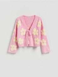 Wzorzysty kardigan - różowy. Czerwone kardigany Reserved, l, bez wzorów, z dzianiny. Za 139.99 zł.