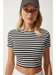 Happiness Istanbul Koszulka w kolorze czarno-białym rozmiar: 36. Białe bluzki Happiness Istanbul, bez wzorów, bez kołnierzyka, bez ramiączek. Za 52.79 zł.