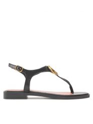 Guess Sandały Miry FL6MRY LEA21 Czarny. Czarne sandały Guess, z aplikacjami, ze skóry, bez obcasa, na płaskiej podeszwie, bez zapięcia. Za 359.99 zł.