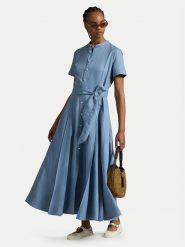 Polo Ralph Lauren Sukienka koszulowa 211972054001 Błękitny Regular Fit. Niebieskie sukienki Polo Ralph Lauren, bez wzorów, ze lnu, bez kołnierzyka, bez ramiączek, koszulowe. Za 1,799.00 zł.