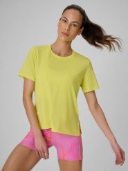 4F Koszulka treningowa loose szybkoschnąca damska - zielona S. Zielone bluzki 4f, s, bez wzorów, z materiału, klasyczne, bez kołnierzyka, bez ramiączek. Za 79.99 zł.