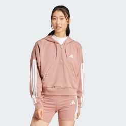 Bluza z kapturem Essentials 3-Stripes French Terry Quarter-Zip. Białe bluzy Adidas, xl, bez wzorów, z materiału, z kapturem. W wyprzedaży za 167.40 zł.