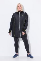 Damskie Płaszcz funkcyjny 2w1 odpinane rękawy kieszenie na zamek błyskawiczny. Czarne płaszcze Ulla Popken, plus size, bez wzorów, z elastanu, bez kaptura. Za 377.99 zł.
