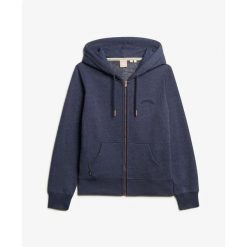 Damska bluza z kapturem zapinana na zamek Superdry Logo Essential. Niebieskie bluzy Superdry, bez wzorów, z kapturem. Za 326.00 zł.