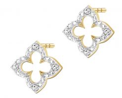 Kolczyki z żółtego złota z diamentami - kwiat - 0,02 ct - próba 375. Żółte kolczyki Apart, z diamentem, złote. Za 729.00 zł.