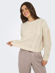ONLY Sweter w kolorze beżowym rozmiar: XS. Brązowe swetry Only, xs, bez wzorów, ze splotem, bez ramiączek. Za 92.64 zł.