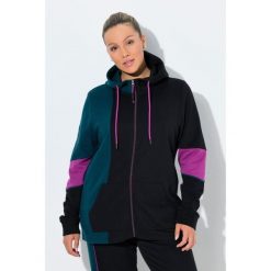 Damskie Bluza dresowa bloki kolorów kaptur kieszeń kangurka. Czarne bluzy Ulla Popken, plus size, bez wzorów, z bawełny, bez kaptura. Za 279.99 zł.