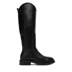 Kozaki DeeZee. Czarne kozaki DeeZee, bez obcasa, na płaskiej podeszwie, bez zapięcia. Za 239.99 zł.