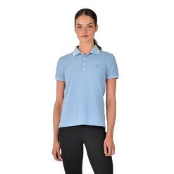 Koszulka polo do jazdy konnej z bawełny dla kobiet Dublin. Niebieskie koszulki polo DUBLIN, bez wzorów, z bawełny, bez ramiączek, do jazdy konnej. Za 208.00 zł.
