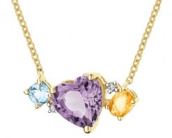 Naszyjnik z żółtego złota z brylantami i kamieniami ozdobnymi - serce - próba 585. Żółte naszyjniki Apart, z brylantem, złote. Za 3,090.00 zł.