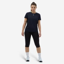 Legginsy do siatkówki damskie. Czarne legginsy ALLSIX, s, bez wzorów, z bawełny. Za 19.99 zł.