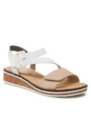 Rieker Sandały V3660-60 Beżowy. Brązowe sandały Rieker, bez wzorów, z syntetyku, bez obcasa, na płaskiej podeszwie, bez zapięcia. Za 289.99 zł.