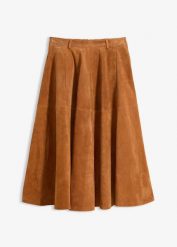 Spódnica skórzana. Brązowe spódnice bonprix, bez wzorów, eleganckie, midi. Za 699.99 zł.