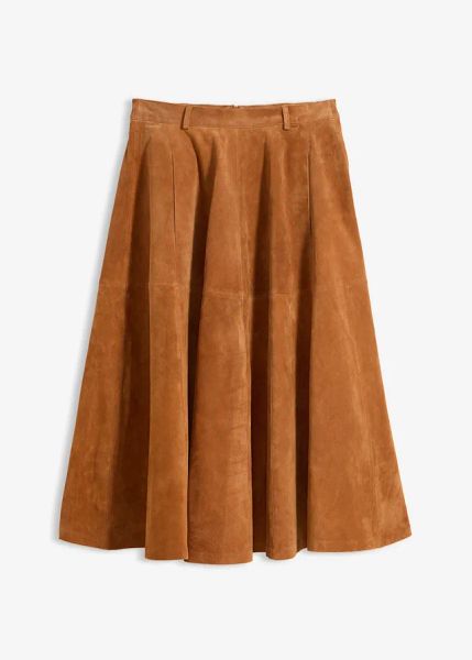 Spódnica skórzana. Brązowe spódnice bonprix, bez wzorów, eleganckie, midi. Za 699.99 zł.