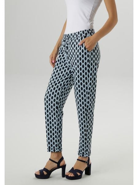 Aniston Spodnie w kolorze czarno-turkusowym rozmiar: 46. Czarne spodnie materiałowe Aniston, bez wzorów, z materiału, z podwyższonym stanem. Za 61.17 zł.