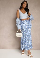 Niebiesko-Beżowa Panterkowa Spódnica z Wiskozy High Waist Fevirellea. Niebieskie spódnice Renee, na co dzień, m, bez wzorów, z wiskozy, eleganckie, maxi, dopasowane. Za 44.99 zł.