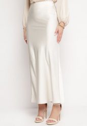 Jasnobeżowa Satynowa Spódnica Maxi Shapas. Brązowe spódnice Born2be, l, bez wzorów, z satyny, maxi. Za 109.99 zł.