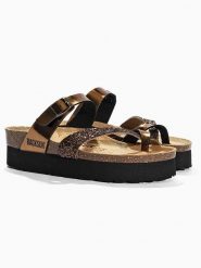 BACKSUN Skórzane japonki "Andy" w kolorze złotym rozmiar: 37. Żółte klapki Backsun, bez wzorów, z materiału, z otwartym noskiem, bez obcasa, na platformie. Za 130.99 zł.