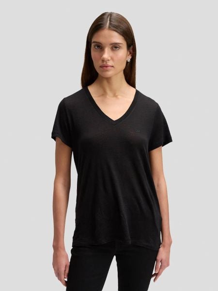 DAMSKA KOSZULKA LEE V NECK TEE BLACK 112378740. Czarne bluzki Lee, m, bez wzorów, bez kołnierzyka, bez ramiączek. Za 69.99 zł.