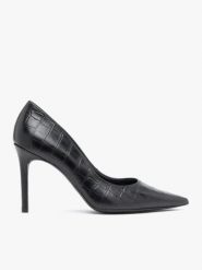 Czarne wysokie szpilki wzór krokodyla. Czarne szpilki Ryłko, bez wzorów, ze skóry, eleganckie, bez obcasa, na szpilce, bez zapięcia. Za 399.99 zł.