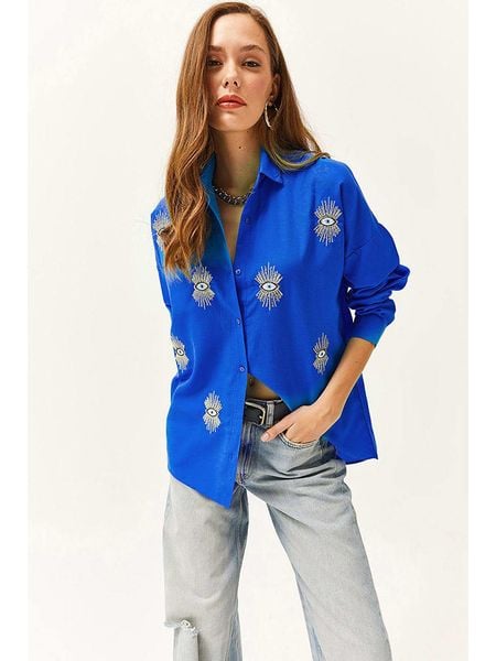 Olalook Koszula w kolorze niebieskim rozmiar: S. Niebieskie koszule Olalook, s, bez wzorów, bez kołnierzyka, bez ramiączek. Za 56.79 zł.