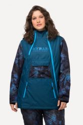 Damskie Kurtka sportowa wodoodporna otwór na kciuk osłona przeciwśnieżna. Niebieskie kurtki narciarskie Ulla Popken, plus size, bez wzorów, z materiału, z kapturem, snowboardowy. Za 849.99 zł.