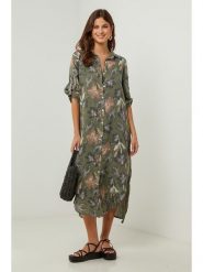 Lin Passion Lniana sukienka w kolorze khaki rozmiar: 36/38. Brązowe sukienki Lin Passion, bez wzorów, ze lnu, klasyczne, bez kołnierzyka, bez ramiączek, midi. Za 188.85 zł.